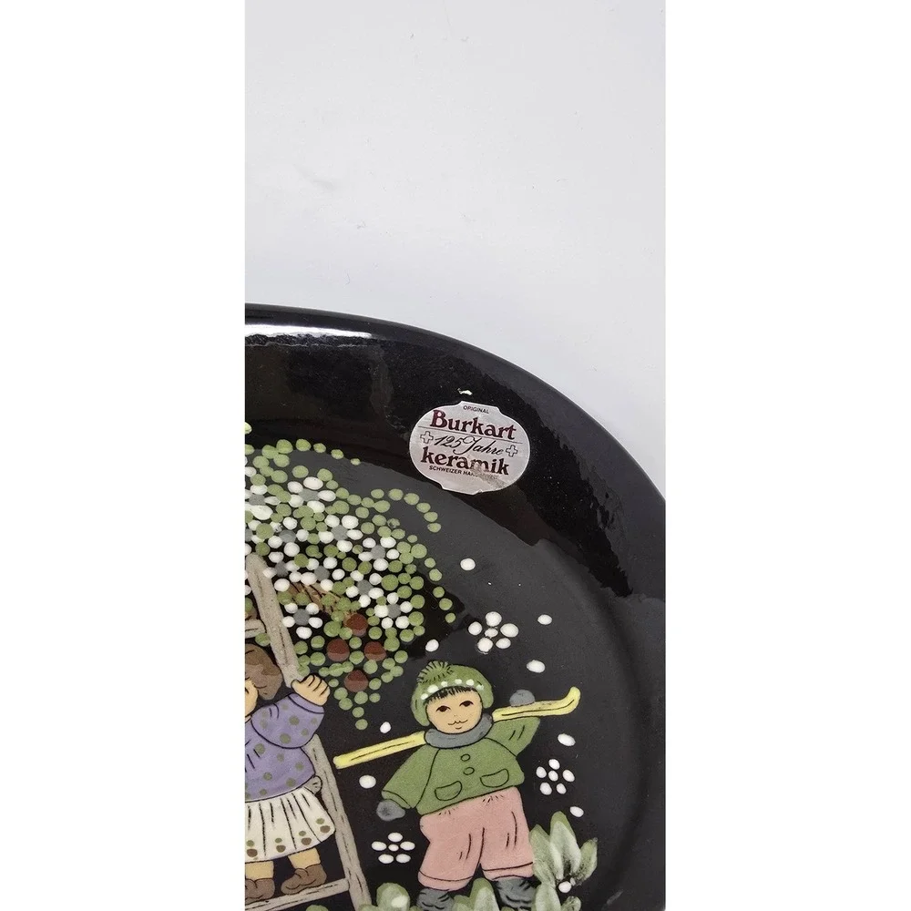 Vtg Burkart Handarbeit Keramik wall plate art hand painted rustic European MCM